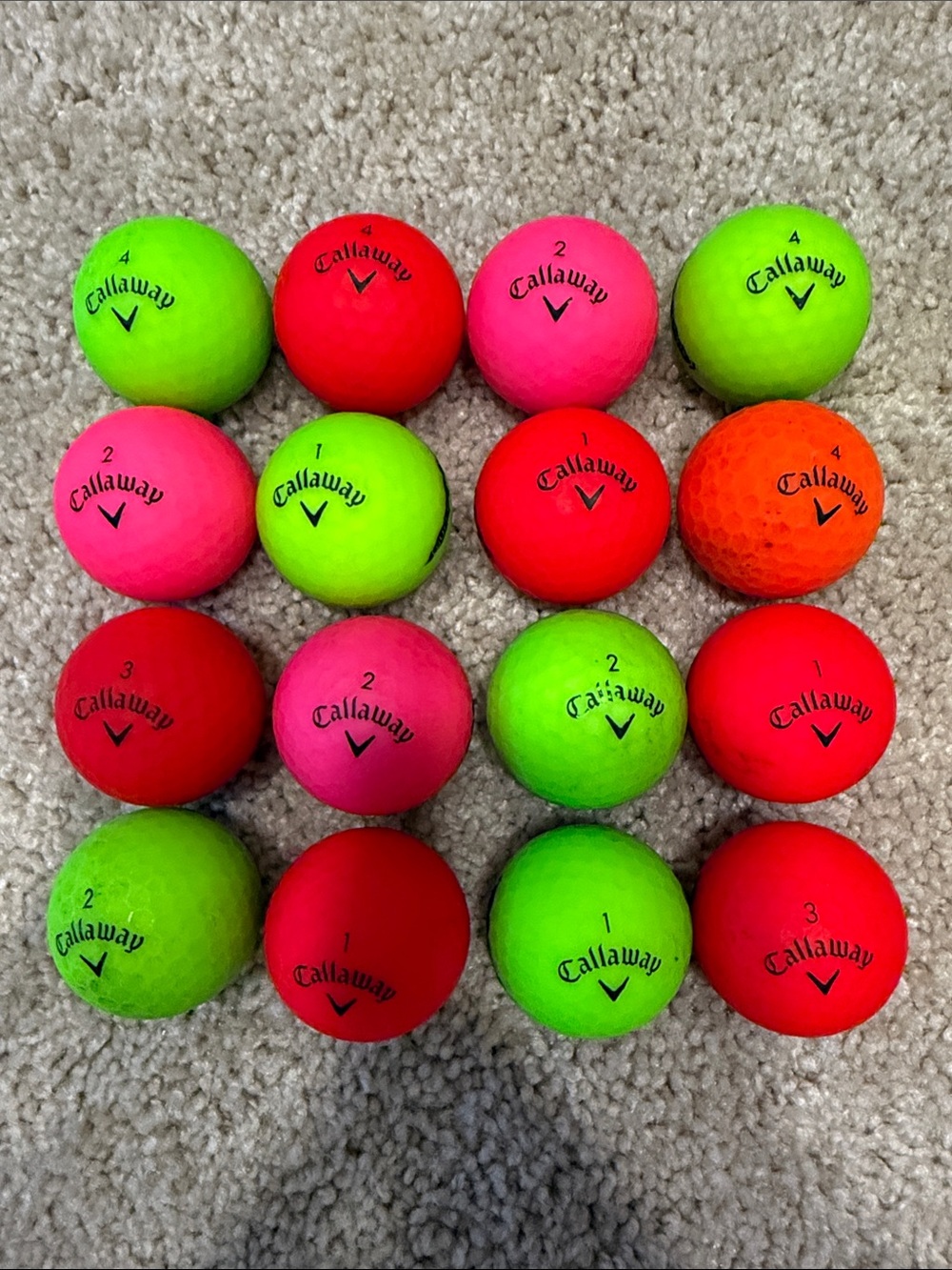 Callaway Supersoft Matte Neon Pink, Red, Green & Orange Golf Balls
